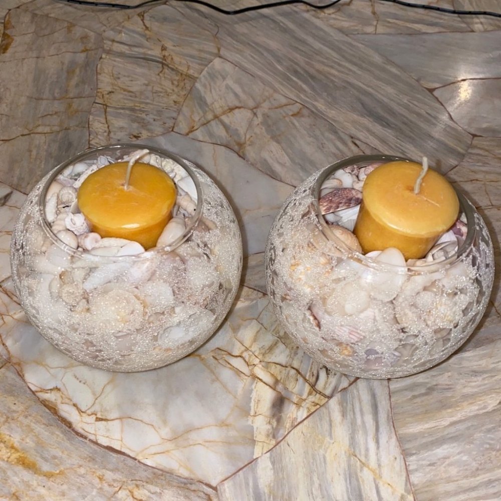Arhaus Glass Globes Seashell Candle‎ Holders